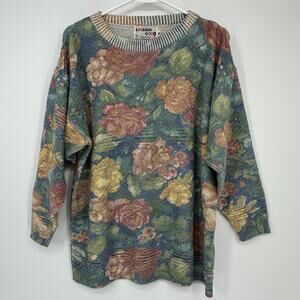 Vintage Looking Good Women M Floral Tapestry Knit Sweater Multicolor Made in USA